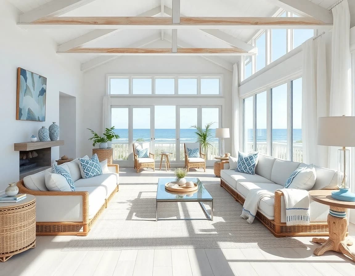 Coastal interior design style - AI home design app example showing a beautiful coastal room