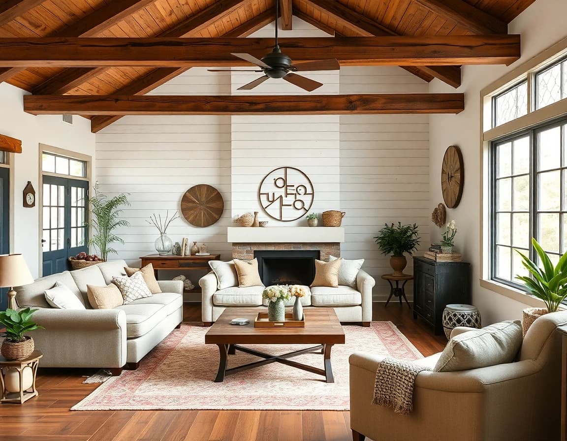 Farmhouse interior design style - AI home design app example showing a beautiful farmhouse room