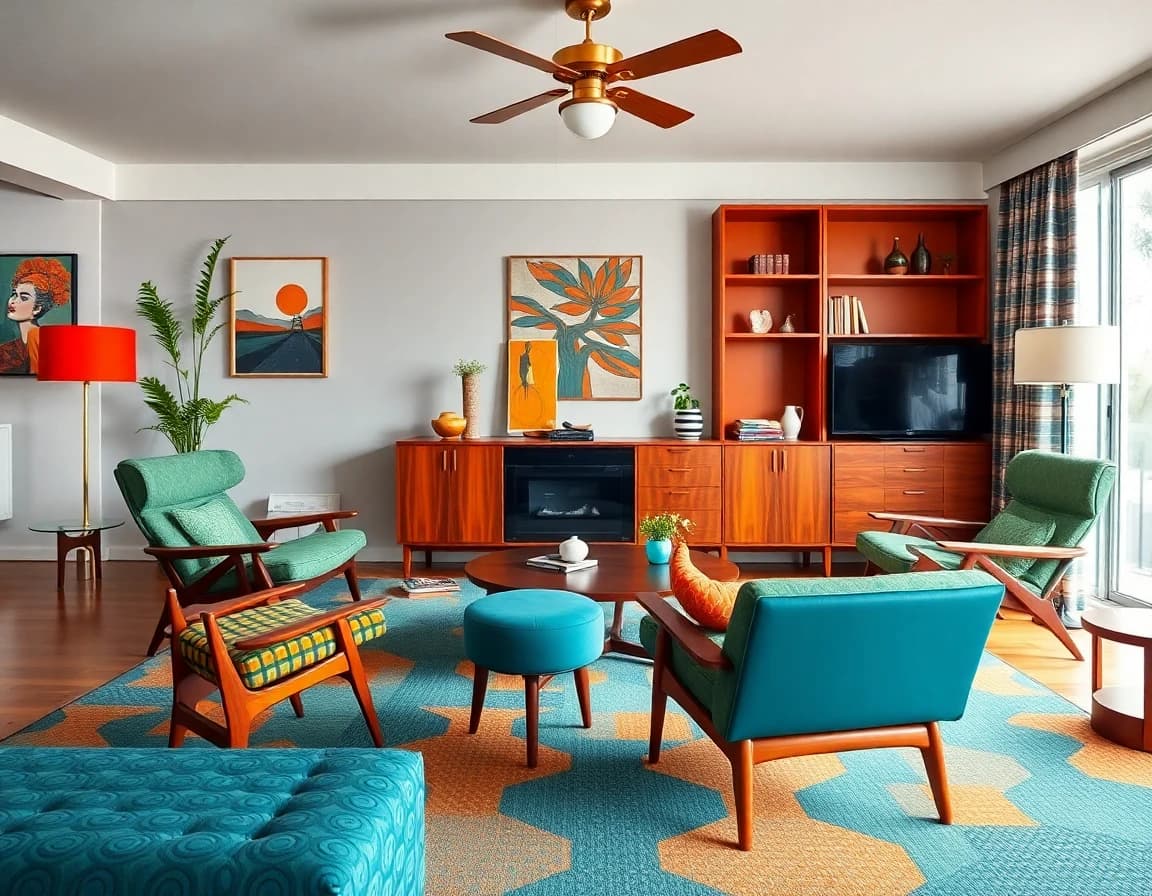 Mid-Century interior design style - AI home design app example showing a beautiful mid-century room